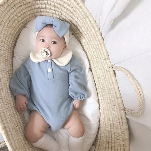 One-pièces 2pcs Peter Pan collier bébé bébé nouveau-né Baby Bodusuits avec bandeau pour tout-petits garçons unisexe une pièce de combinaison