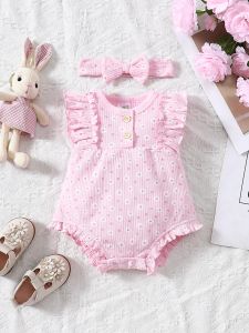 Suit de saut de fille de bébé à une seule pièce 2pcs avec un design à manches de papillon rond, mignon de style nouveau-né de style princesse douce et animée de style princesse douce et animée