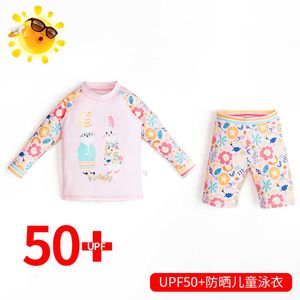 Één-stuks 3-delige kinderen zwempak 3-10 jaar oud dierenprint meisjes baby zwemkleding lange mouw UV bescherming zwembad Kid Zomerkleding