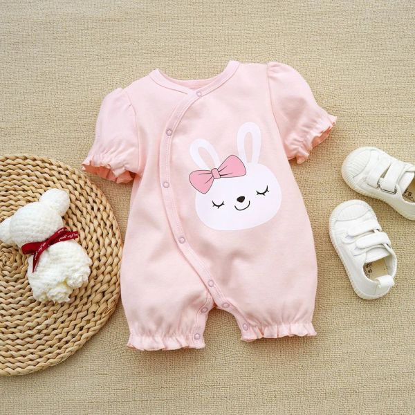 Une piezas 318m Summer Baby Girl Rompper Lindo patrón de conejo pantalones cortos rosa traje rastreo de algodón recién nacido para bebés para bebés para bebés