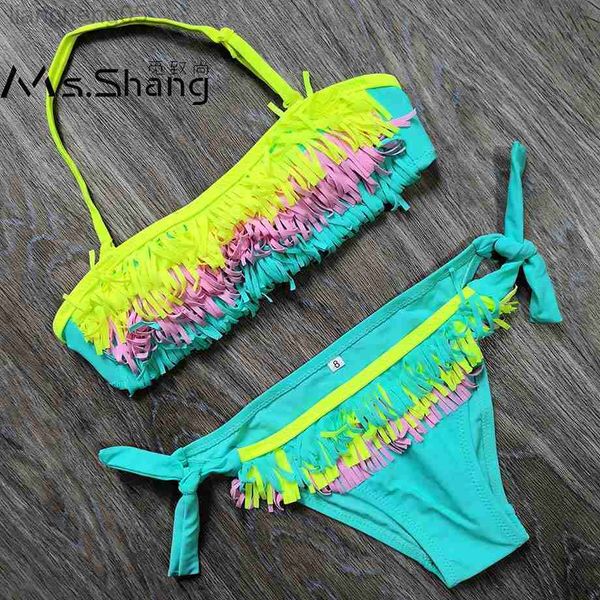 One-Pieces 5-12 Ans Adolescent Filles Maillot De Bain Enfants Maillots De Bain Gland Grande Fille Bikini Halter Top Maillot De Bain Fringe Enfants Fille Maillot De Bain W0310