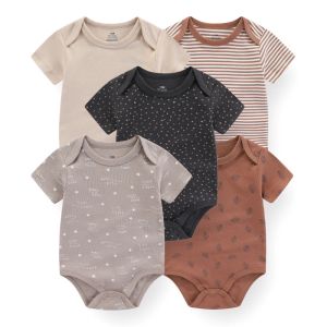 Één-stuks 5-lages unisex bodysuits 2023 pasgeboren babymeisje kleding katoenen cartoon babyjongen kleding set solide kleuren afdrukken zomer bebes