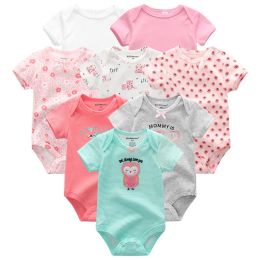 One-pièces 8pcs Baby Girls Vêtements nouveau-nés Rompers 100% Cotton Kids Jumps Courstes à manches courtes