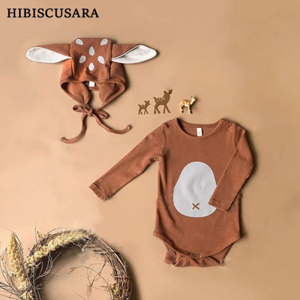 One-Pieces Adorable bébé sika cerf de cerf chapeau 2pcs ensembles Brown Boy Girl Girl Body Suit Cothing Vêtements