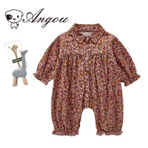 Één-stuks Angou Casual Baby Girl-outfit Romper Spring Sweet Floral Long Sheeves Child Jumpsuit Katoen Katoen zachte herfst Peuter Babykleding