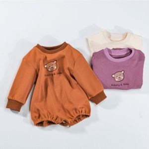 One-pièces Babany Bebe bébé filles à manches longues roberie de vêtements nouveau-né coton charmant ours brodé