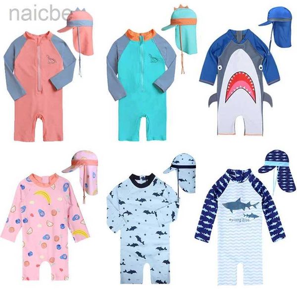 Traje de baño de una pieza para bebés, traje de baño de una pieza de manga larga para niños, dibujos animados para niños pequeños UPF50+, traje de baño infantil con protección contra erupciones, conjuntos de Corea 24327