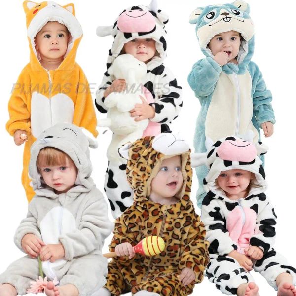 One-pièces Vêtements de bébé Roupers d'hiver Fleece Bear Mouse Léopard Kigurumi Pajamas Kids Jumps Curchs Bodys Bodys Bodys Boddler Boys Girls grenous