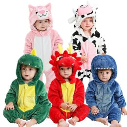 One-pièce bébé Romper de flanelle pour fille garçon costume de Noël costume hiver animal chat dinosaure saute