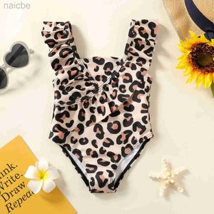 Maillot de bain une pièce imprimé léopard pour bébé fille, avec garniture à volants, adapté à la saison estivale, doux et confortable, 24327