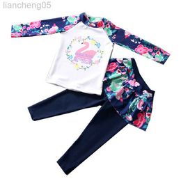 Één-stuks babymeisje lange mouw tweedelige zwempak zonneperte print kinderen surfen wetsuit meisjes gesplitst badmode bodysuit kinderen badpak w0310