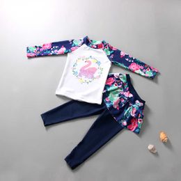 Één-stuks babymeisje lange mouw tweedelig zwempak zonneperte print kinderen surfen wetsuit meisjes split badkleding bodysuit kinderen badpak