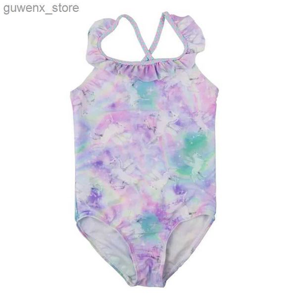 One-pièces Baby Girl Swimsuit Kids One Pleachwear Imprimer des maillots de bain Girls de bain Summer Girl Twist Strap Swim Cost Y240412