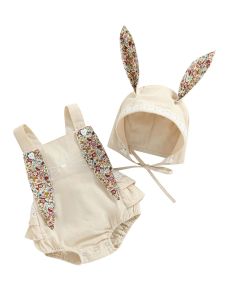 Één-stuks babymeisjes paasoutfit konijntje romper ruches mouwloze bodysuit jumpsuit met bunny ear hoed 2 stks set