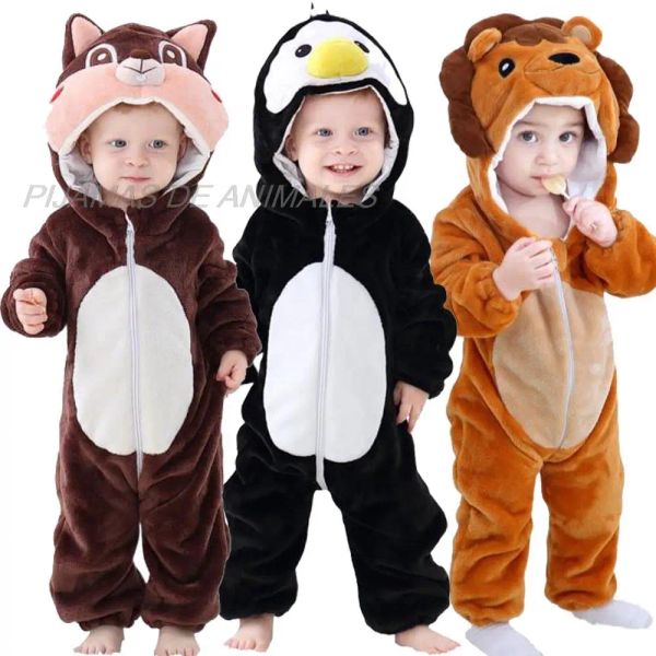 One-Pieces Baby Kigurumi Penguin Lion Cat Cat Animal cosplay Costume Winter Planch Jumps pour les enfants Toddler Boys 1 à 2 3 4 ans Baby Girl Tenue