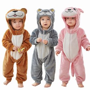 One-pièces bébé kigurumis pyjama pour tout-petit carton hiver saut de combinaison garçons filles pelues flanelle sauthes enfants ours kangourou girafe costume tissu