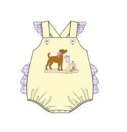 Één-stuks baby onepiece kleding voor zomer schattige gele honden bloemen mouwloze t-shirt toddle baby riem jumpsuit voor 03t meisjes