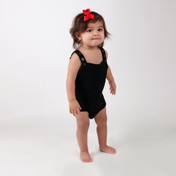 One-pièce bébé Baber noir côtelé avec boutons bébé sans manches bébé garçons et filles vêtements de poche rouge couture