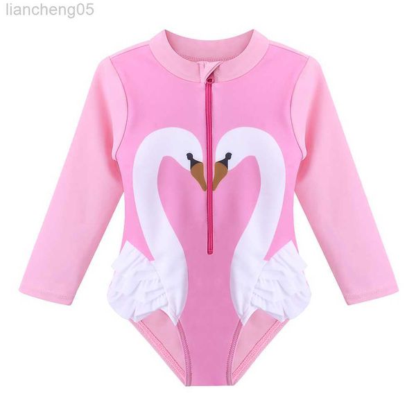 One-Pieces BAOHULU enfant en bas âge bébé fille maillots de bain à manches longues dessin animé cygne maillots de bain enfants maillot de bain une pièce enfants maillot de bain été W0310