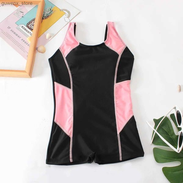 One-pièces Black Teenage Girls One Piece Swimsuit 7-12 ans Enfants Swim Fissure Sports Enfants Swimwear 2024 Place Wear Bathing Trots Y240412