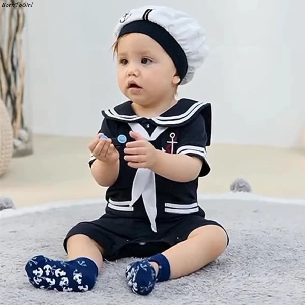 One-pièces Borntogirl Cotton Baby Boys Girls Rompers 2022 Nouveau-né à manches courtes Sailor Baby Rompers Sautpuise vêtements Vêtements