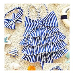 Maillot de bain pour enfants en une seule-pièce pour filles Baby Kids Back Swimwwear Navy Style Blue Striped Bathing Fssuit 2 9 ans Vêtements de baignade