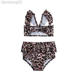 Één-stuks kinderen zwemkleding meisjes luipaard afdrukken kleine meid badkleding badkleding voor kinderen zwempak strand slijtage ruches bikini set zwempak w0310