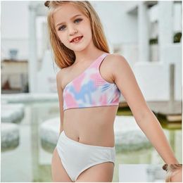 Één-stuks kinderen zomerse waden sport Swimming Spring Split Swimsuit Tweedelende kleur Afdrukken Leisure Bikini Girl Drop Delivery DHWRZ