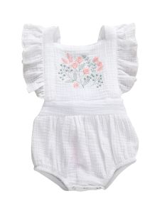 Één-stuks Citgeett zomer pasgeboren baby babymeisjes bloemen print ruches korte mouw katoen backless mooie jumpsuits hoofdband kleding
