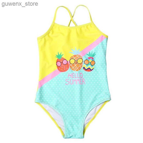 One-pièces contraste couleur imprimerie filles enfants de maillot de bain pour enfants pour enfants adolescents de plage