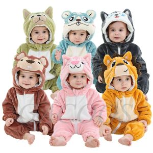 One-pièces Carton mignon Baby Rompers Flannel Unicorn Tiger Panda Pyjama Coton Boy garçon fille Animal Costume bébé