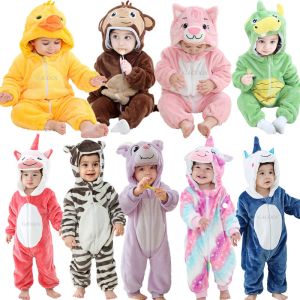 One-pièces mignon dessin animé Flanelle Baby Rompers Duck Bear ours Panda Pajamas Coton Baby Boy Girls Costumes Animal Costumes bébé