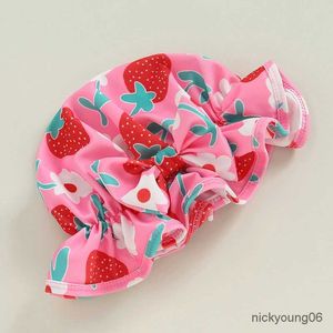 Une seule pièce à manches longues pour bébés filles de maillot de bain beachwear summer floral imprimé à sauts et bonnet de natation se déroulant pour les maillots de bain pour les tout-petits