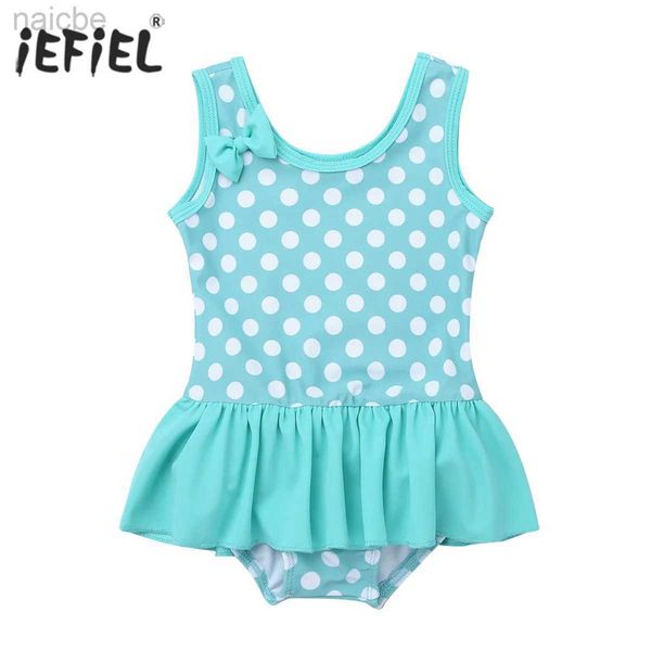 Mignon à pois U cou bébé maillot de bain filles maillots de bain une pièce bébé maillot de bain sans manches nœud papillon enfant en bas âge maillot de bain 24327