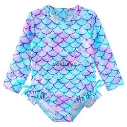 Eén-stuks schattige peuter babymeisje badmode lange mouw UPF50+ baby badpakken Bright Ruch Swimsuit Kids One Piece Beachwear H240508
