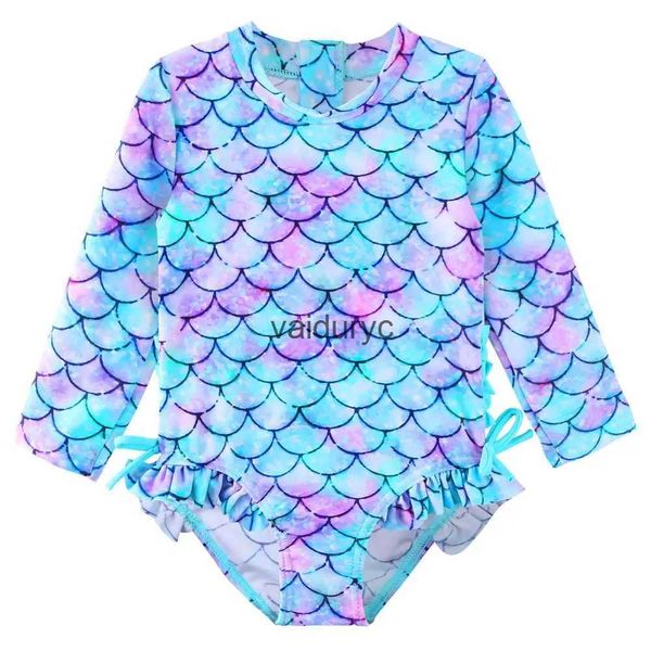 Maignes mignonnes mignons pour bébé de maillot de bain pour bébé à manches longues Upf50 + maillot de bain infantile Bright Ruffle SweetSuit Kids One Piece Beachwear H240508