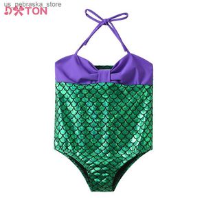 Één-stuks Dxton Toddler Girl Swimsuit Nieuwe Summer Childrens Beach Suite One Piece Childrens Sunshine Bikini Mermaid Girl Swims Set 3-10 jaar Q240418