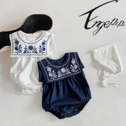 Één-stuks engepapa babymeisjes romper zomer pasgeboren borduurwerk bloem katoen jumpsuit baby rompers peuter kleding