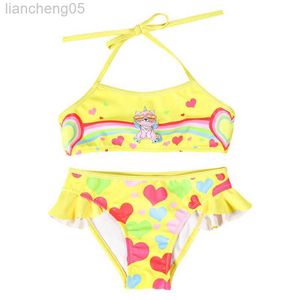 One-pièces Falbala Girls Kids Bikinis 2022 Halter Print Children Swimsuit Baby Bandage Bandage Biquini Infantil Suif de bain XA042 W0310