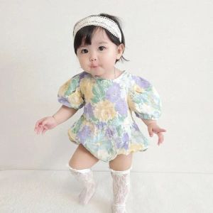 One-pièces Fashion Flower Imprimé bébé fille Body à manches courtes Coton Coton Coton Vêtements 2022 Été Nouveau bébé