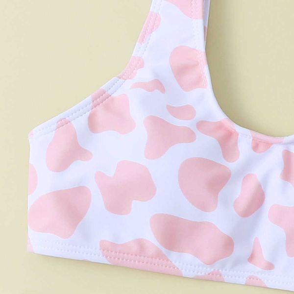 Maillot de bain une pièce imprimé vache pour fille, maillot de bain deux pièces pour enfants de 7 à 14 ans, ensemble de bikini rembourré, vêtements de plage