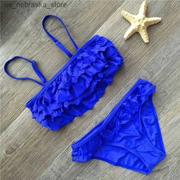 Niñas niñas Bíquini de bíritu juvenil sólido de 2 piezas traje de baño para niños bikini bikini para niños huecos trajes tanque tankini q240418