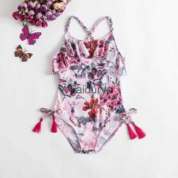 Meisjes van één stuks Fancy eendelig zwempak 1-5 jaar meisje mouwloze zwemkleding 2023 Fashion Flower Swimwear voor Ldren Summer Bathing H240508