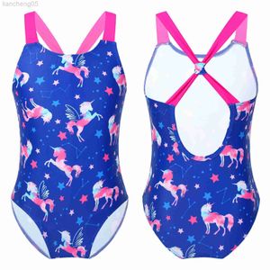 Maillot de bain une pièce pour filles sans manches larges bretelles saphir pour petites filles avec impression de dessin animé enfants maillots de plage W0310