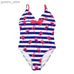 One-pièce Girls Swimsuit Flamingo Suite de natation mignon fille un morceau de bain de bain pour enfants en train de maillot de bain rayé Enfants de bain pour piscine y240412