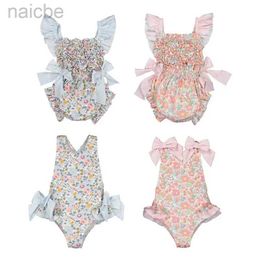 Une pièce maillot de bain filles 2022 Amoi filles mode Nylon bébé une pièce fronde bleu rose imprimé mignon maillot de bain de plage 2Y-6Y 24327