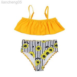 Één-stuks meisjes tweedelige zwempakken bikinis print high taille meisje bikini set zwempak kinderen badmode kinderen badkleding meisje strandkleding w0310