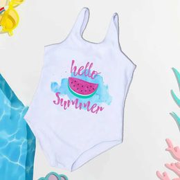 One-Pieces Hello Summer Baby Girl Fishing One Piece Bathing Forf pour 2-7 Summer Toddler Swimwwear Migne Bikini Swimwear Beach Party Clothing D240521