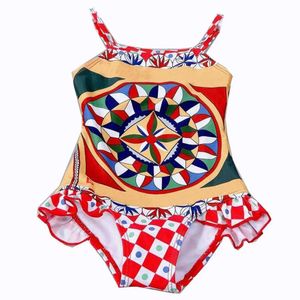 One-Pieces High End Ldren zwempak Factory Groothandel 2024 Zomer Nieuw meisje uit één stuk zwempak Ldren Suspender Bikini zwemkleding 1-12y H240508