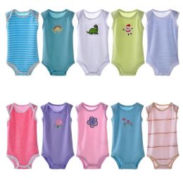 Één-stuks hooyi zomer baby bodysuits mouwloos 100% katoenen babyjongen kleding lichaam ropa bebe meisje jumpsuits singlet vest